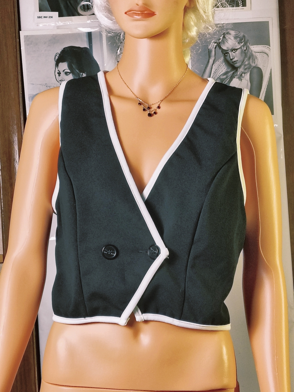 Shein Mod Black White Contrast Trim Waistcoat Vest L Office Siren Y2K NWT